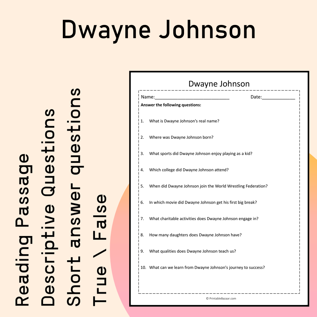 Dwayne Johnson | Reading Comprehension Passage Printable Activity