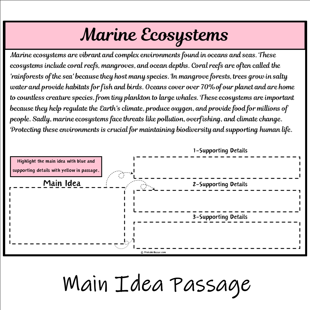 Marine Ecosystems | Main Idea and Supporting Details Reading Passage and Questions