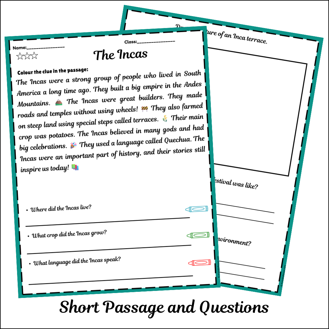 The Incas | Short Reading Comprehension Creative Worksheet