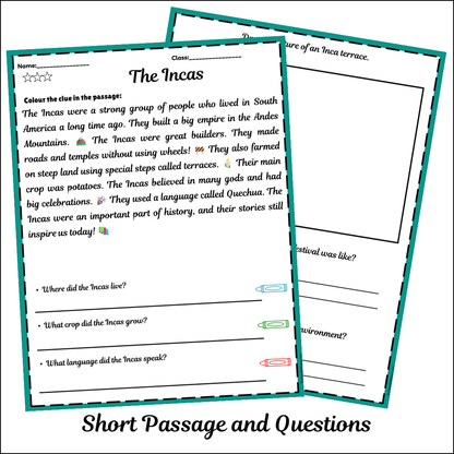 The Incas | Short Reading Comprehension Creative Worksheet