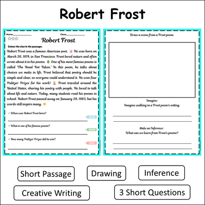 Robert Frost | Short Reading Comprehension Creative Worksheet