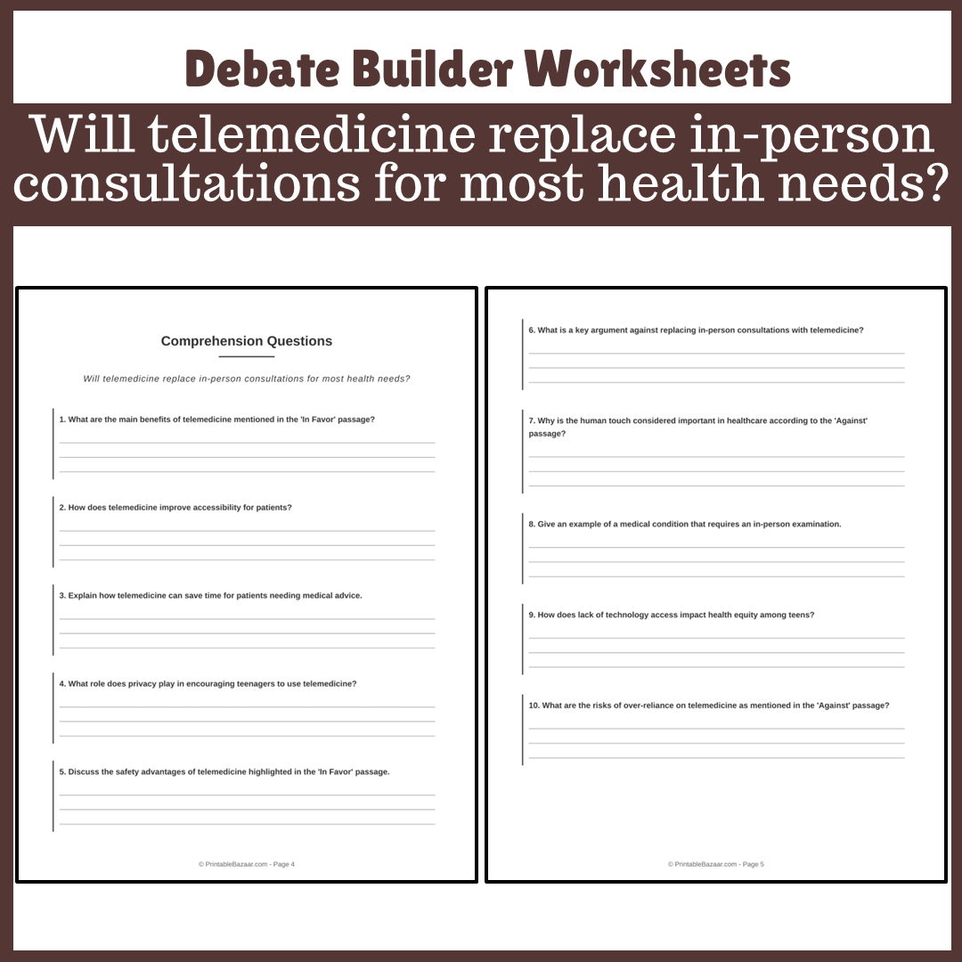 Will telemedicine replace in-person consultations for most health needs? | Favour and Against Worksheet Printable Activity