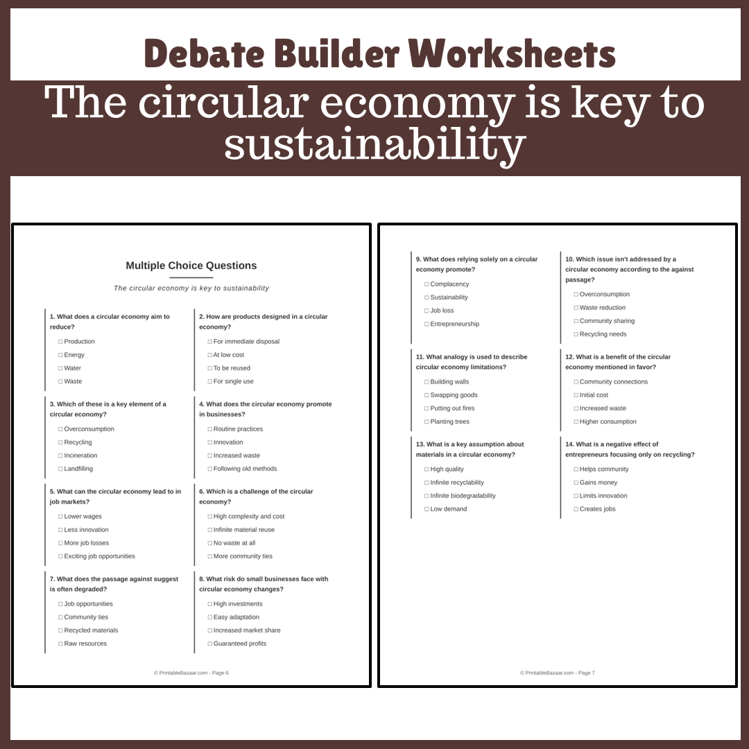 The circular economy is key to sustainability | Favour and Against Worksheet Printable Activity