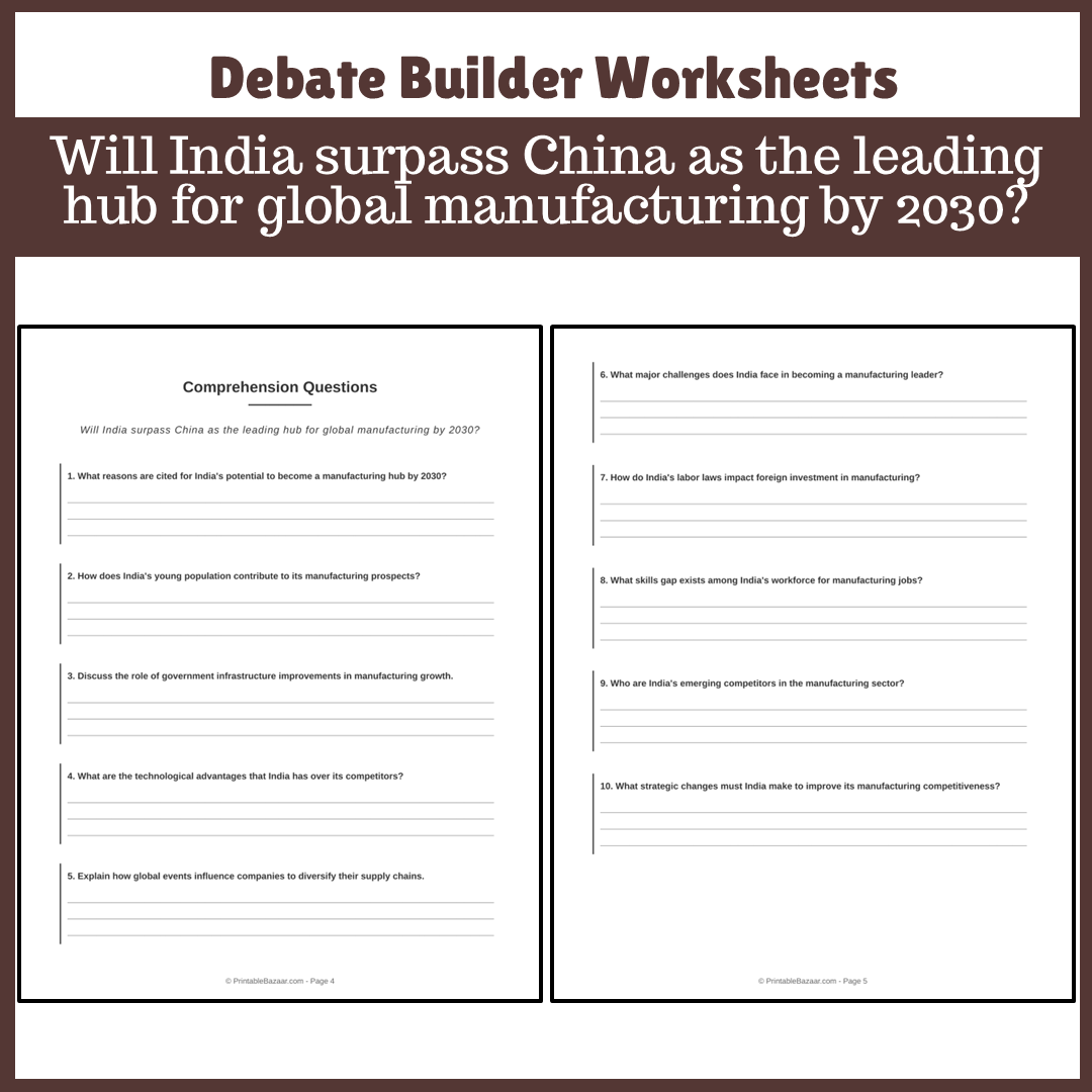 Will India surpass China as the leading hub for global manufacturing by 2030? | Favour and Against Worksheet Printable Activity