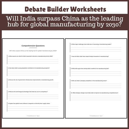 Will India surpass China as the leading hub for global manufacturing by 2030? | Favour and Against Worksheet Printable Activity