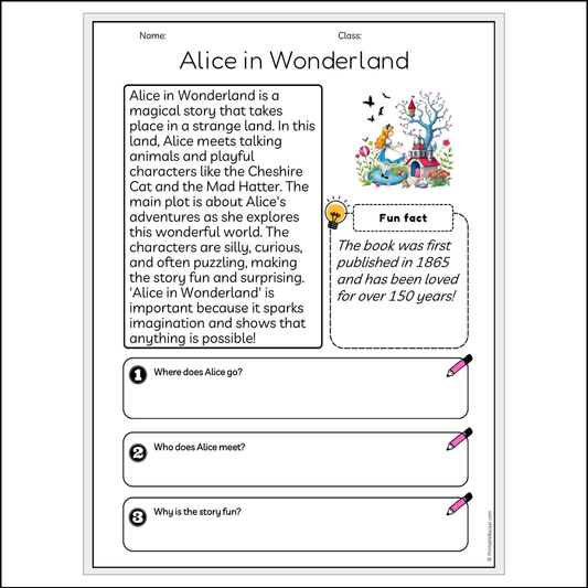 Alice in Wonderland | Reading Passage Comprehension Questions Writing Facts Worksheet