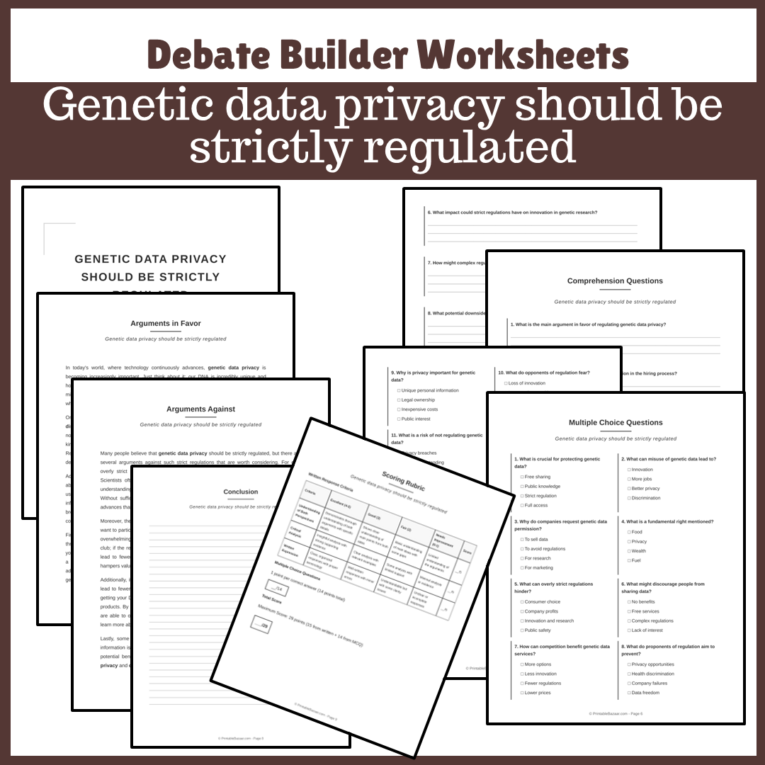 Genetic data privacy should be strictly regulated | Favour and Against Worksheet Printable Activity