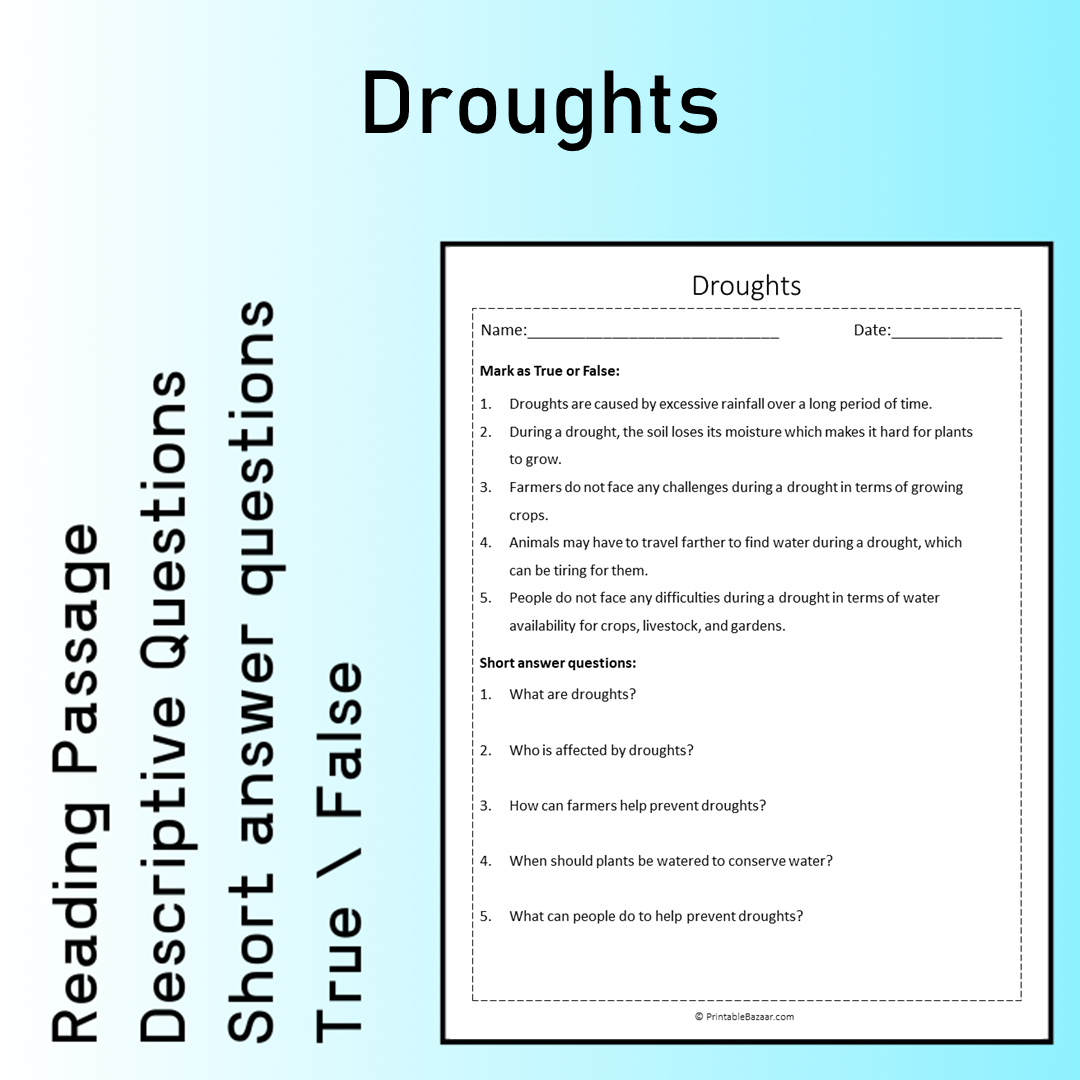 Droughts | Reading Comprehension Passage Printable Worksheet