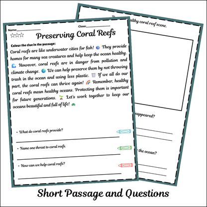 Preserving Coral Reefs | Short Reading Comprehension Creative Worksheet