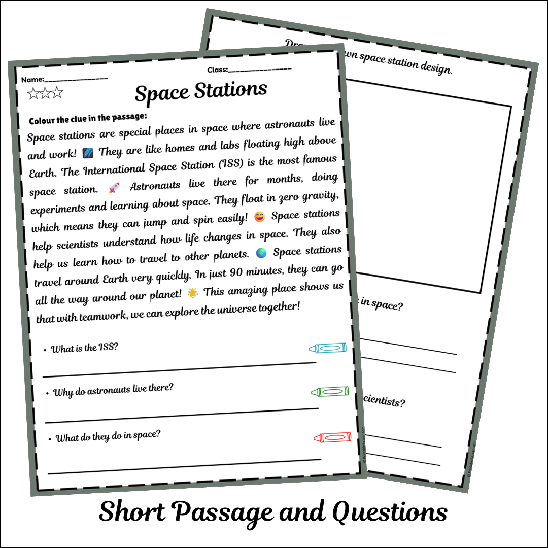 Space Stations | Short Reading Comprehension Creative Worksheet