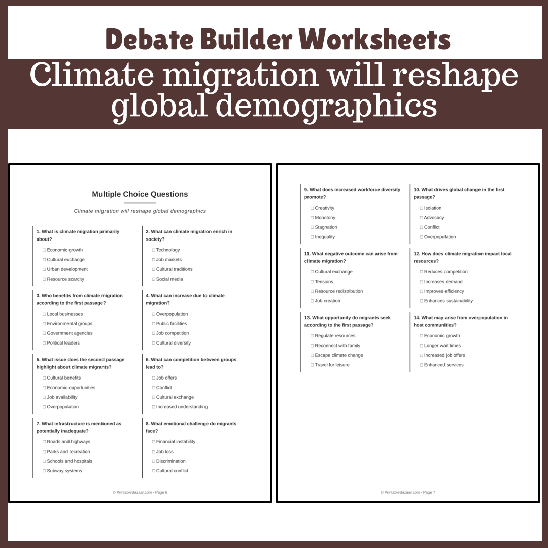 Climate migration will reshape global demographics | Favour and Against Worksheet Printable Activity