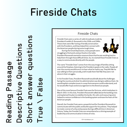 Fireside Chats | Reading Comprehension Passage Printable Worksheet