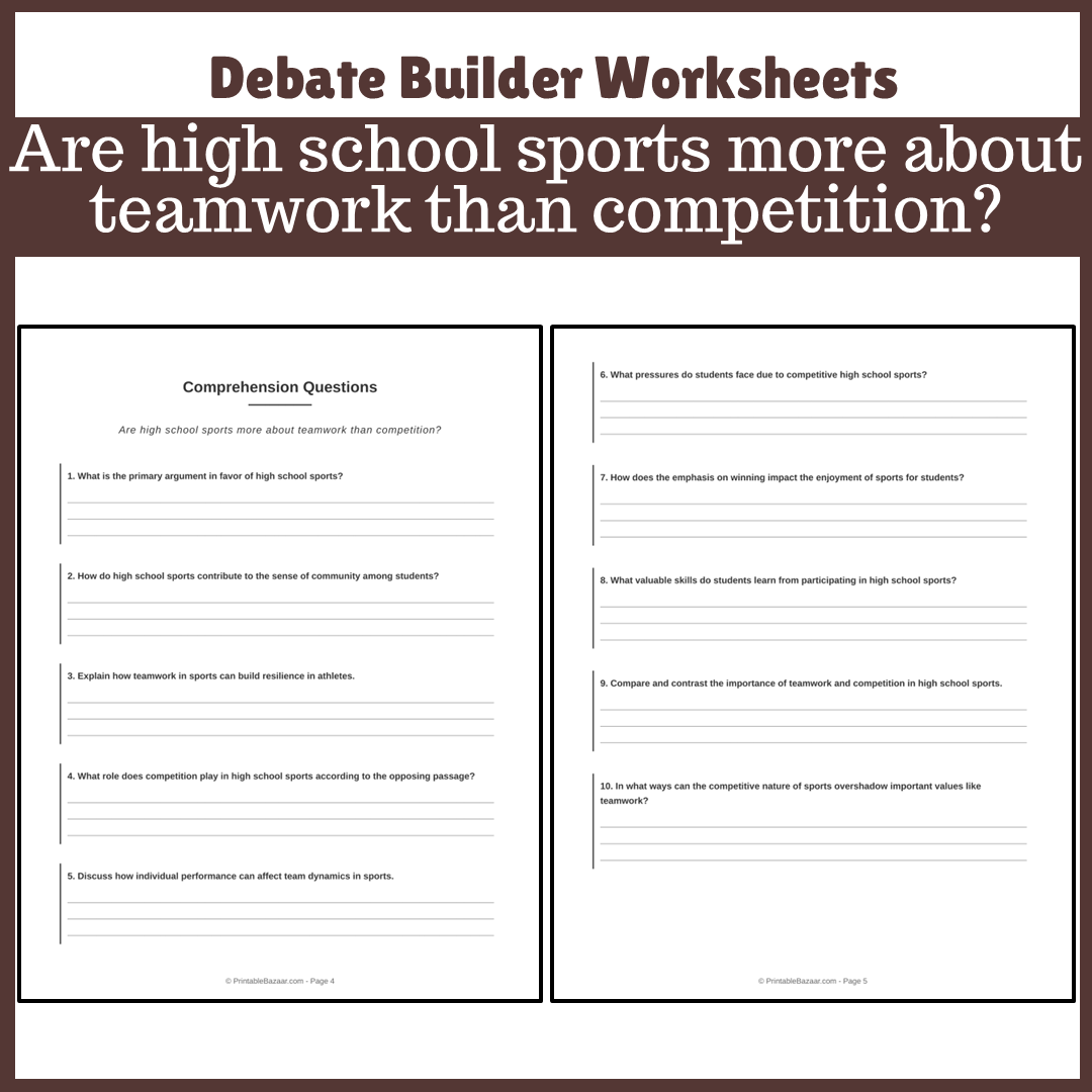 Are high school sports more about teamwork than competition? | Favour and Against Worksheet Printable Activity