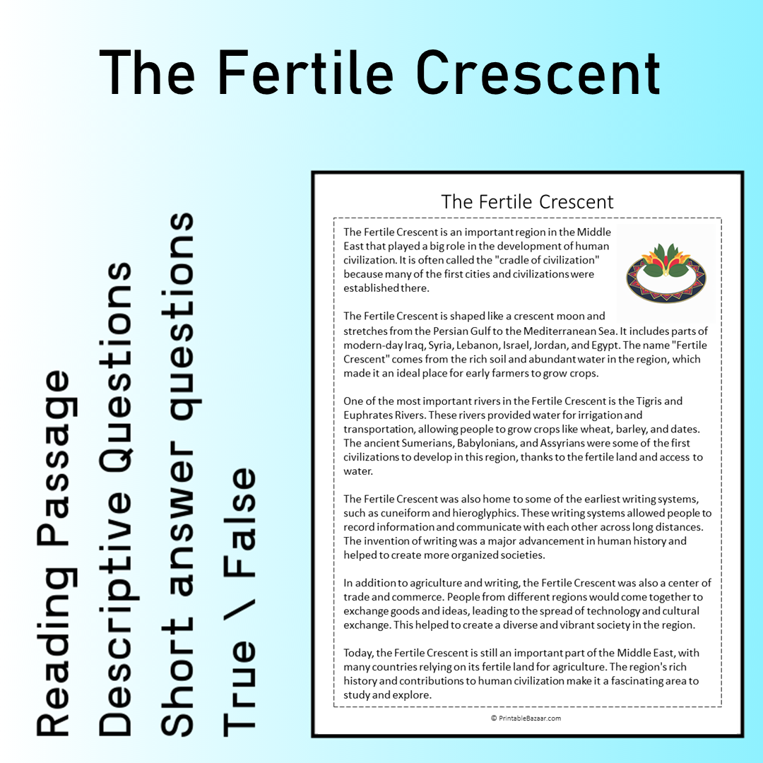 The Fertile Crescent | Reading Comprehension Passage Printable Worksheet