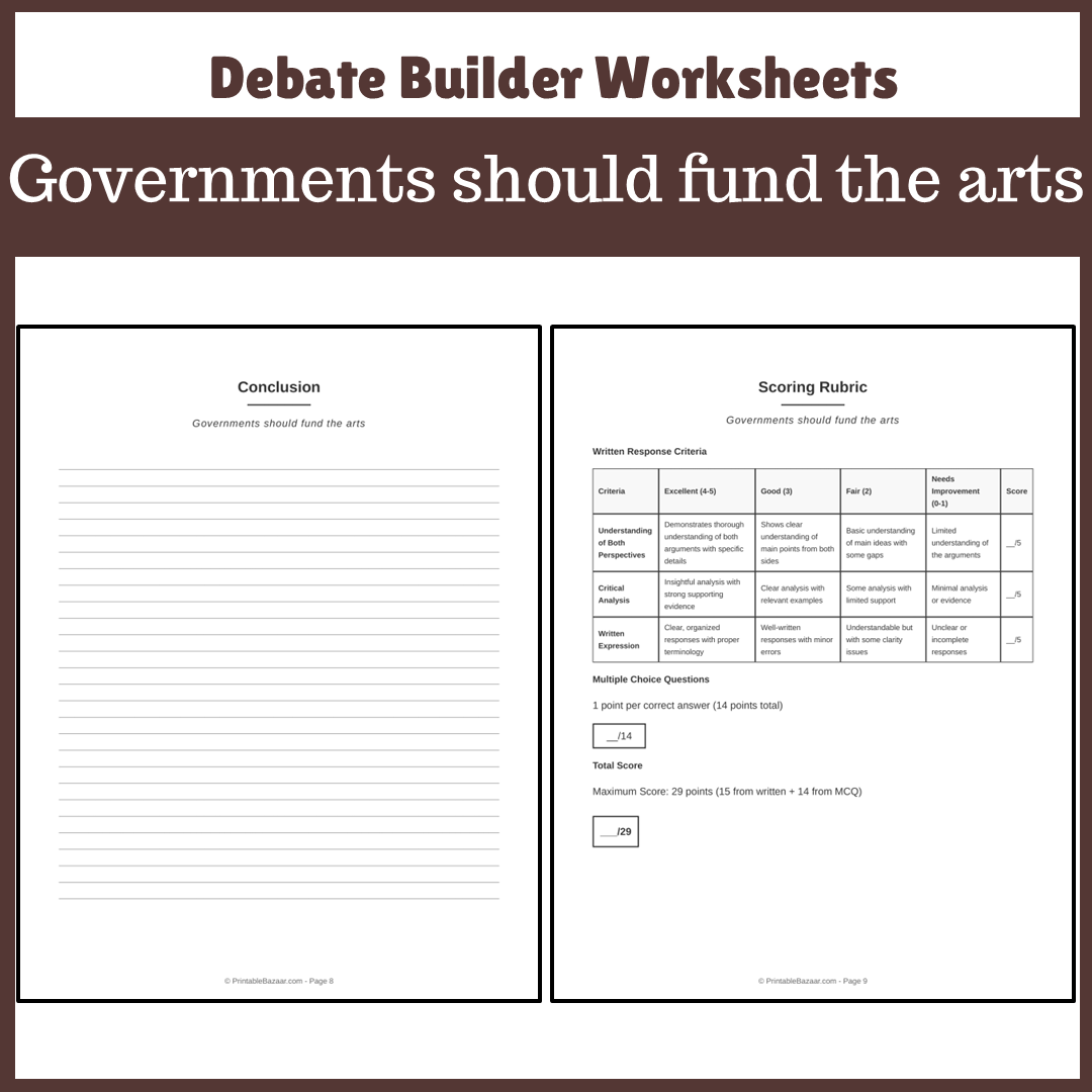 Governments should fund the arts | Favour and Against Worksheet Printable Activity