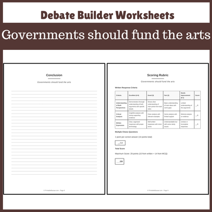 Governments should fund the arts | Favour and Against Worksheet Printable Activity
