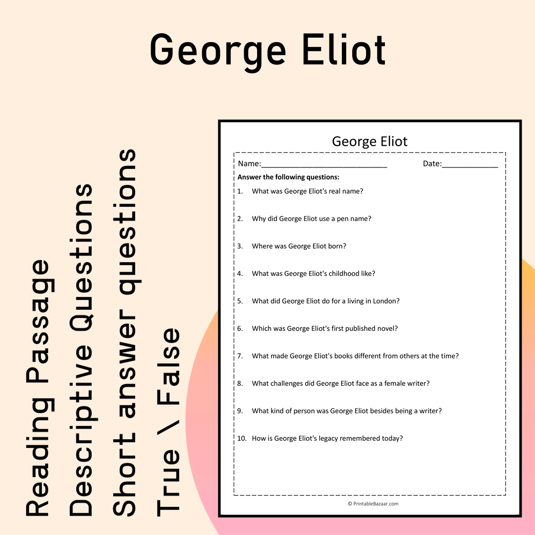 George Eliot | Reading Comprehension Passage Printable Activity