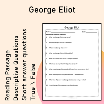 George Eliot | Reading Comprehension Passage Printable Activity