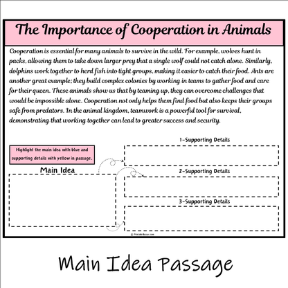 The Importance of Cooperation in Animals | Main Idea and Supporting Details Reading Passage and Questions