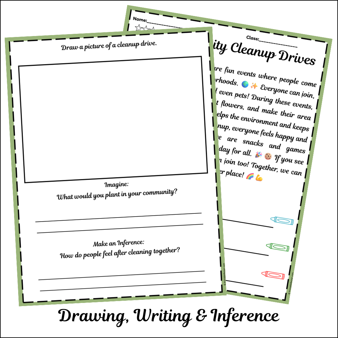 Community Cleanup Drives | Short Reading Comprehension Creative Worksheet