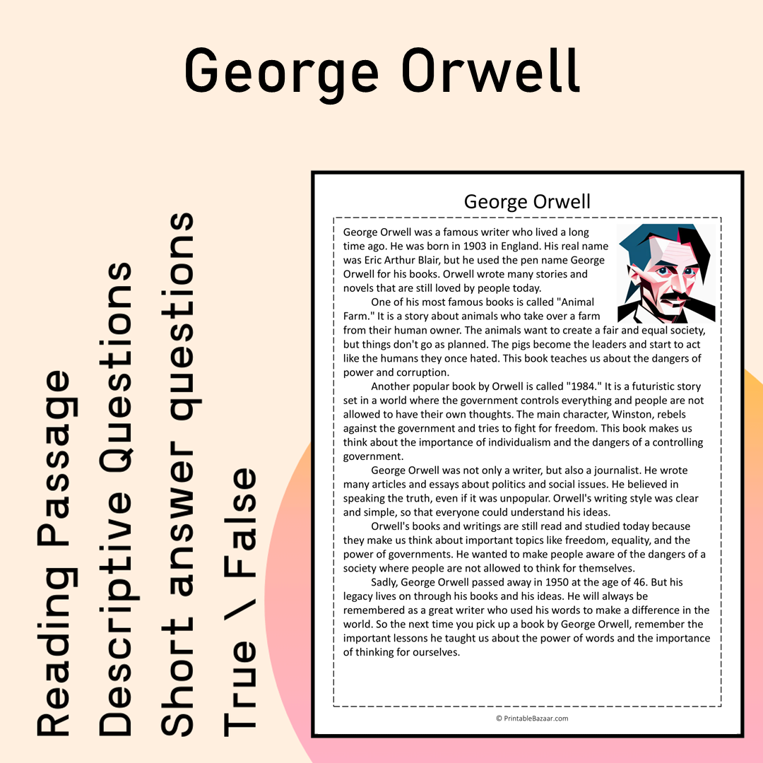 George Orwell | Reading Comprehension Passage Printable Activity