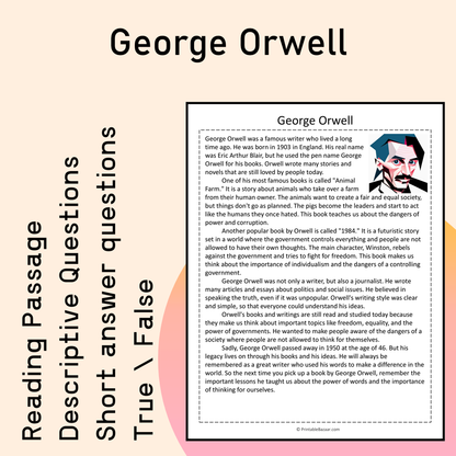 George Orwell | Reading Comprehension Passage Printable Activity