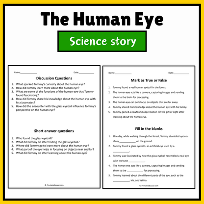 The Human Eye | Science Story Reading Comprehension Activity