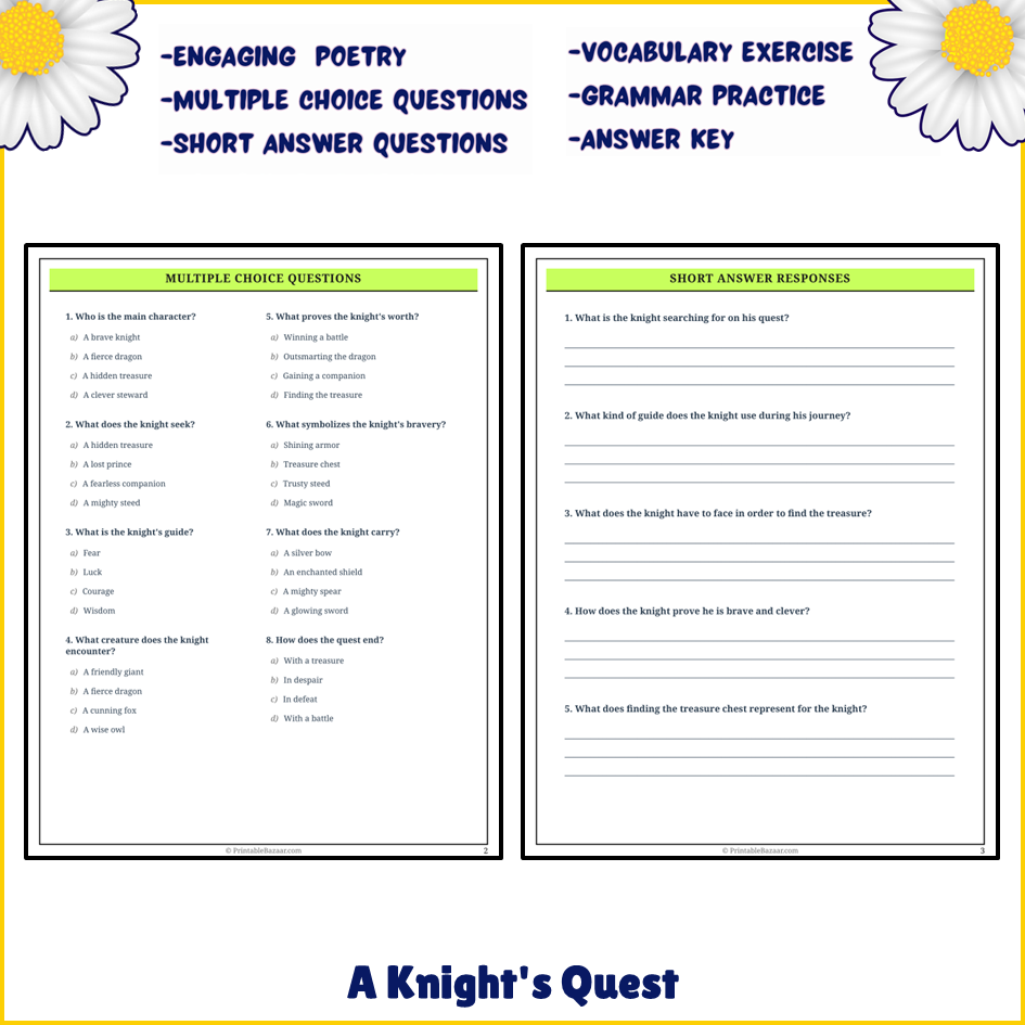 A Knight's Quest | Poem Grammar Worksheet Printable Activity