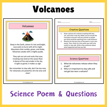 Volcanoes | Science Poem Reading Comprehension Activity