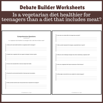 Is a vegetarian diet healthier for teenagers than a diet that includes meat? | Favour and Against Worksheet Printable Activity