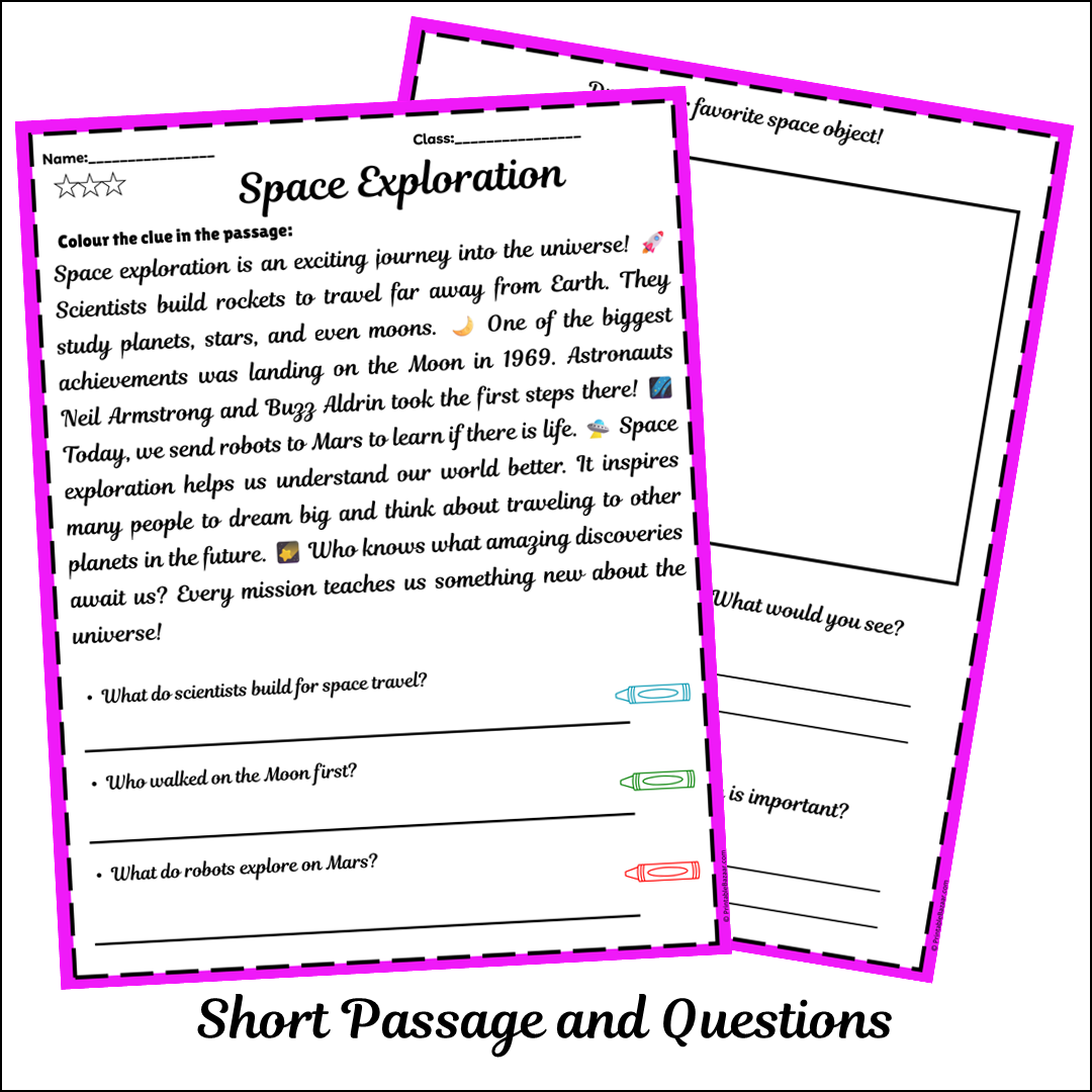 Space Exploration | Short Reading Comprehension Creative Worksheet