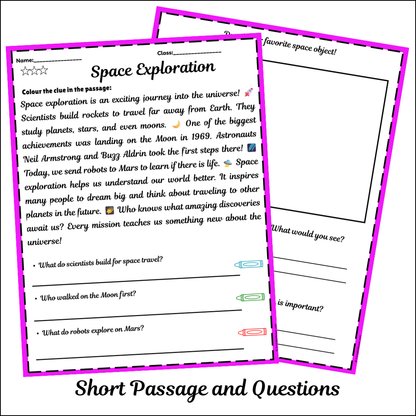 Space Exploration | Short Reading Comprehension Creative Worksheet