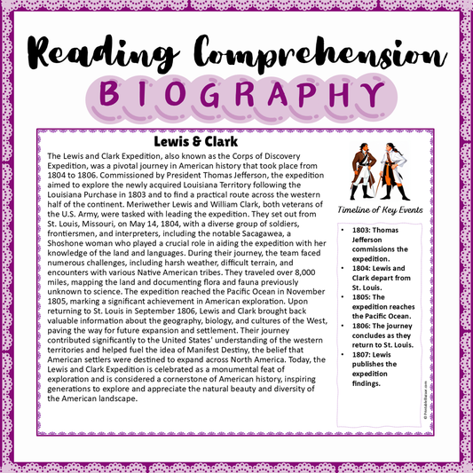 Lewis & Clark | Biography Reading Comprehension and Questions Worksheet