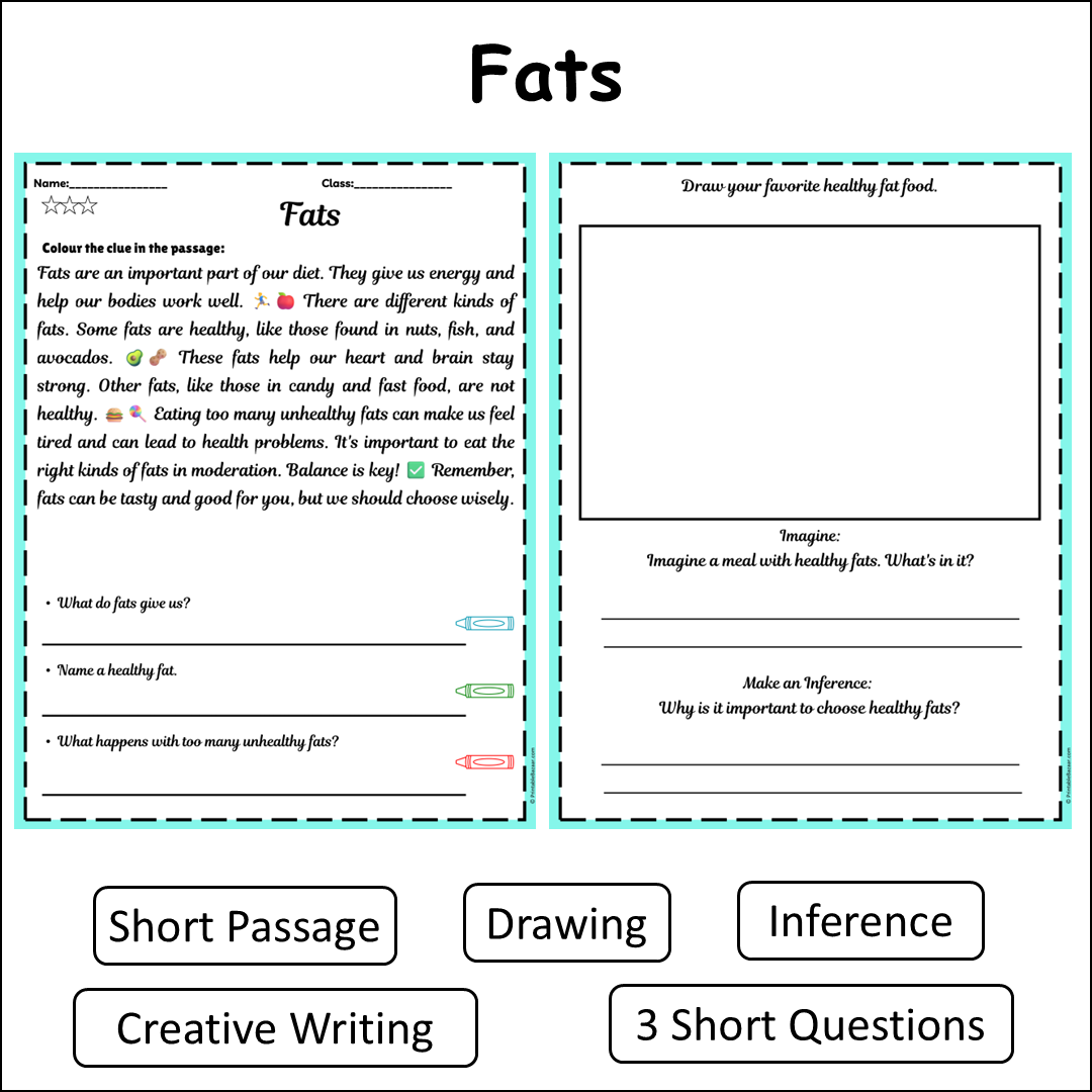 Fats | Short Reading Comprehension Creative Worksheet