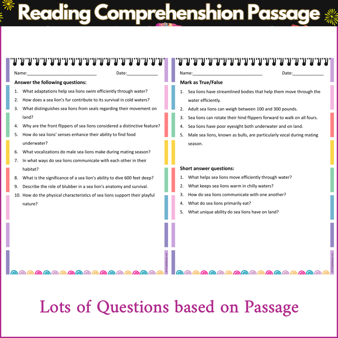 Anatomy of a Sea Lion | Reading Comprehension Passage and Questions