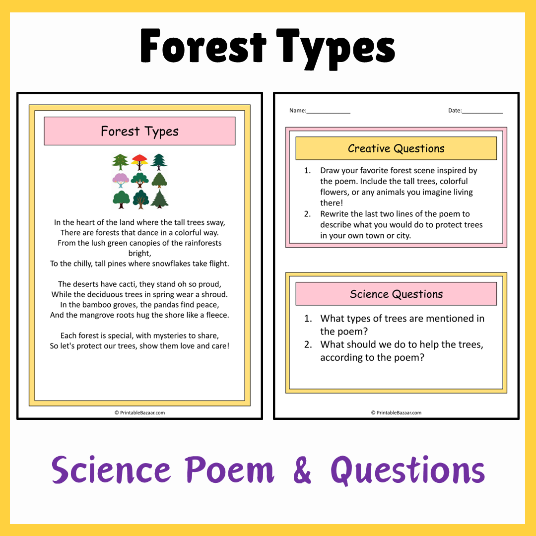 Forest Types | Science Poem Reading Comprehension Activity