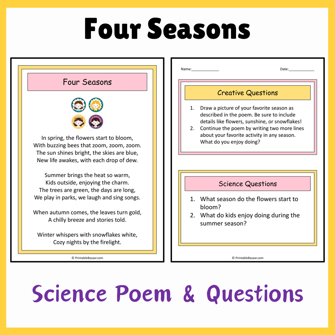 Four Seasons | Science Poem Reading Comprehension Activity