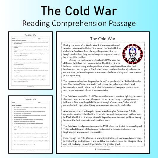 The Cold War | Reading Comprehension Passage Printable Worksheet