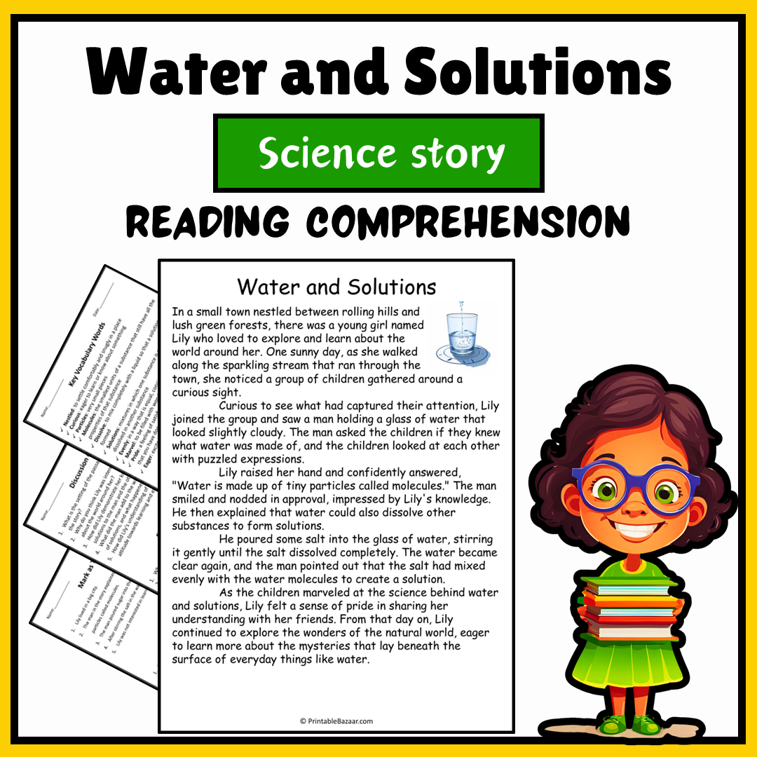 Water and Solutions | Science Story Reading Comprehension Activity