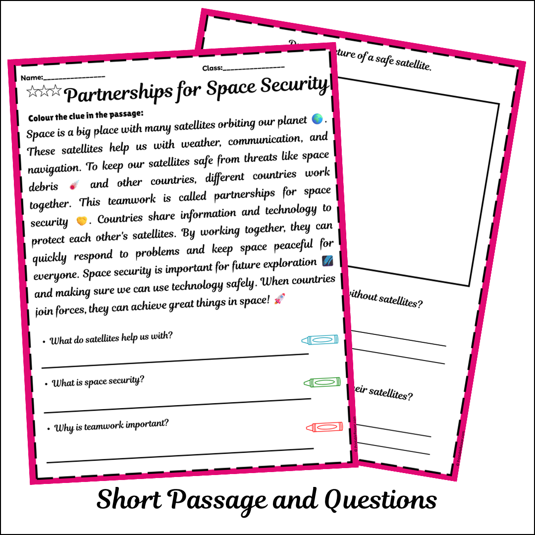 Partnerships for Space Security | Short Reading Comprehension Creative Worksheet