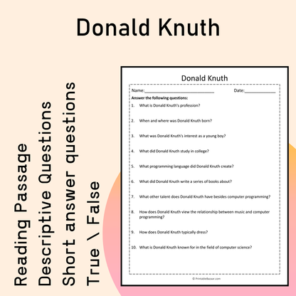 Donald Knuth | Reading Comprehension Passage Printable Activity