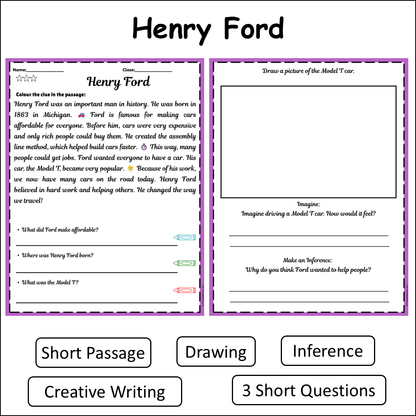 Henry Ford | Short Reading Comprehension Creative Worksheet