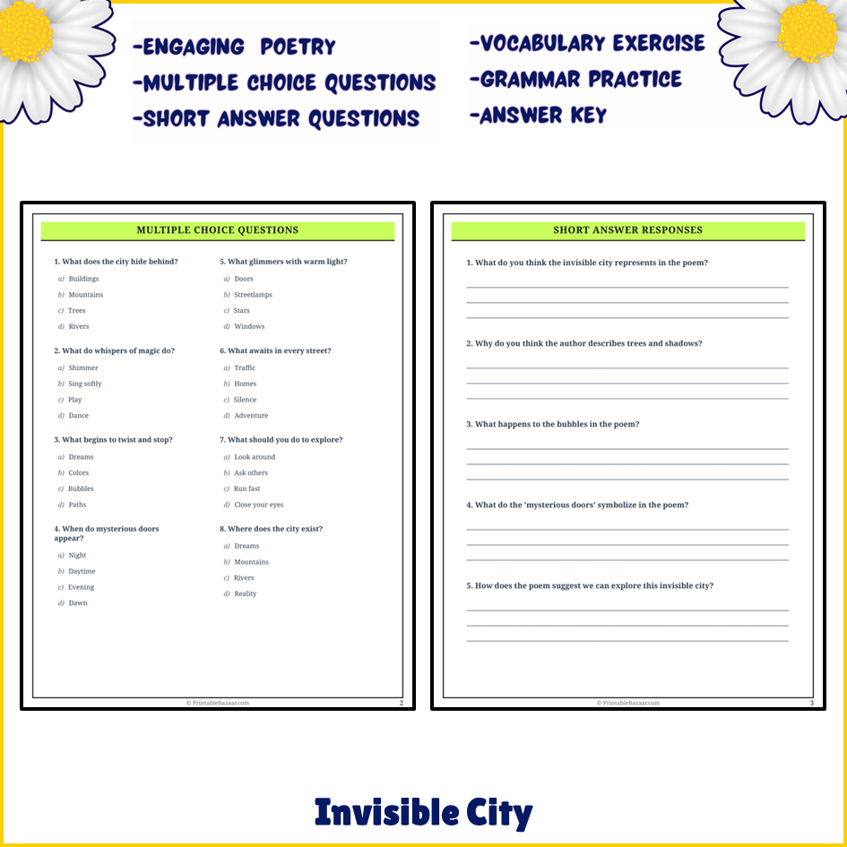 Invisible City | Poem Grammar Worksheet Printable Activity