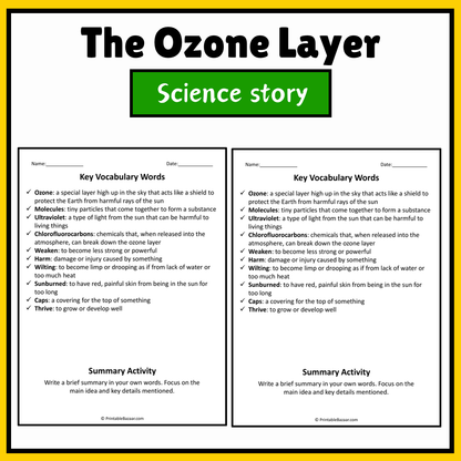 The Ozone Layer | Science Story Reading Comprehension Activity