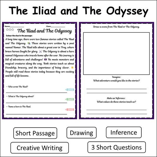 The Iliad and The Odyssey | Short Reading Comprehension Creative Worksheet