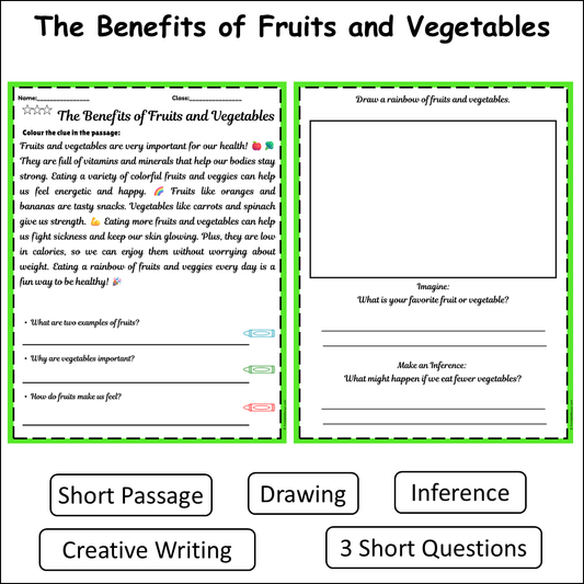 The Benefits of Fruits and Vegetables | Short Reading Comprehension Creative Worksheet