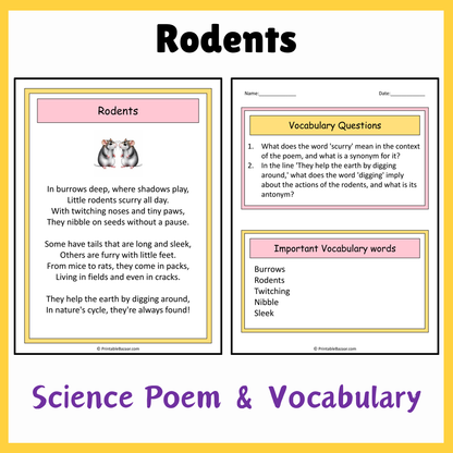 Rodents | Science Poem Reading Comprehension Activity