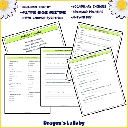 Dragon's Lullaby | Poem Grammar Worksheet Printable Activity