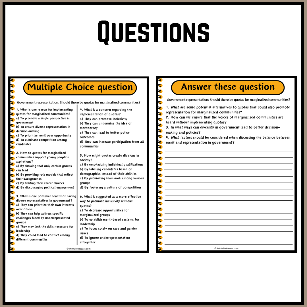 Government representation: Should there be quotas for marginalized communities? | Debate Case Study Worksheet