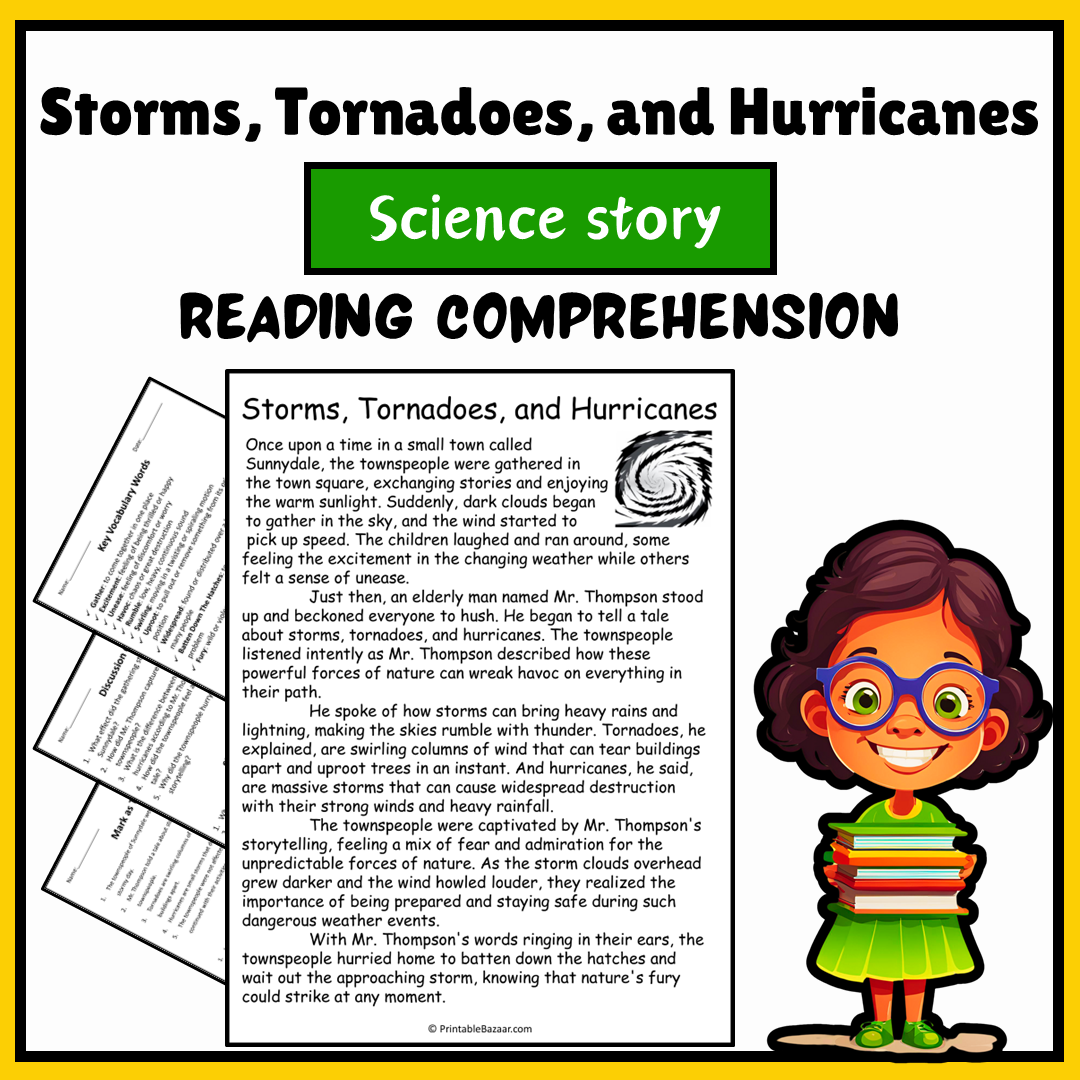 Storms, Tornadoes, and Hurricanes | Science Story Reading Comprehension Activity